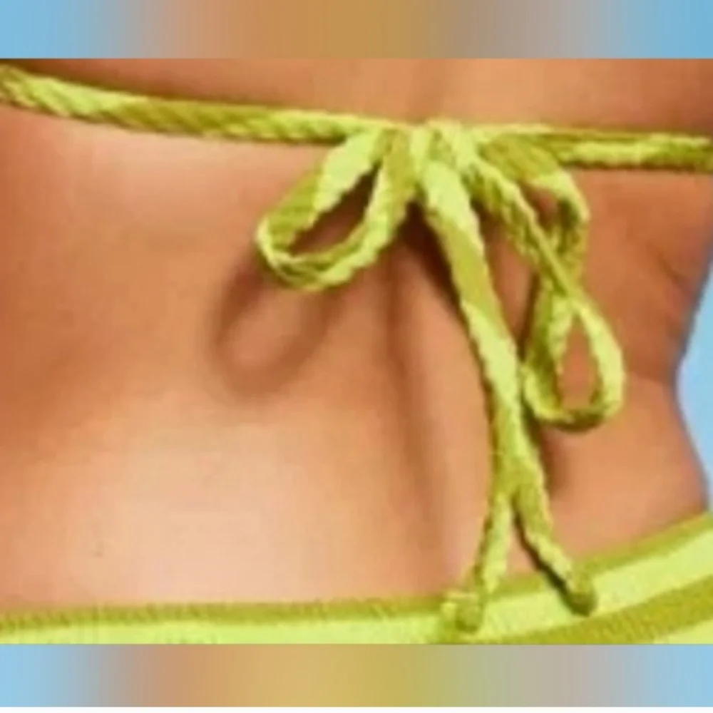 Bikini Set- LimeStriped Ribbed Green Triangle Bikini Top=S. +Boy Short Bottom=XS